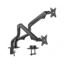 Arm for 2 monitors 17--32- - Gembird MA-DA2-02, Steel (1.35 mm), Gas spring 2-8 kg per screen, VESA 75/100, arm rotates, extends and retracts, tilts to change reading angles, and allows to rotate display from landscape-to-portrait mode